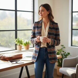 Blazer Veste Volcom Femme Small Plaid Carreaux Noir Orange Bleu Style Streetwear